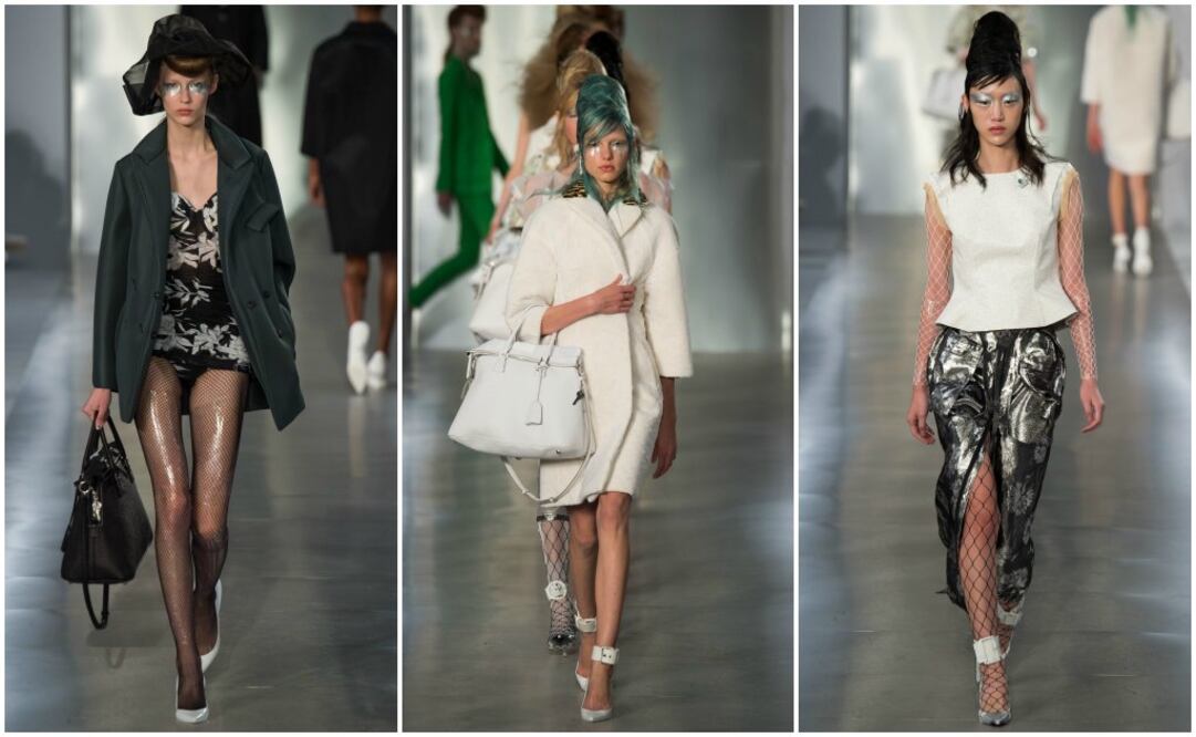 Las texturas plásticas y metálicas resaltaron en la colección de Maison Margiela, donde John Galliano experimentó con épocas, materiales y volúmenes