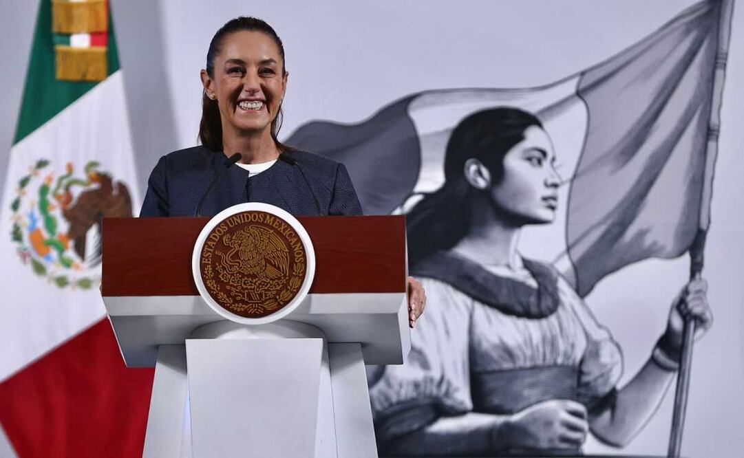 Claudia Sheinbaum, presidenta de México, durante la mañanera del 14 de abril del 2025 en Palacio Nacional. Foto: Berenice Fregoso / EL UNIVERSAL
