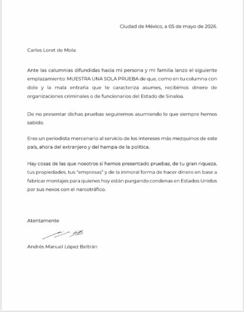 Comunicado de Andrés Manuel López Beltrán acerca de la columna de Carlos Loret de Mola. Foto: Captura de pantalla Instagram @andresmanuellopezbeltran_/