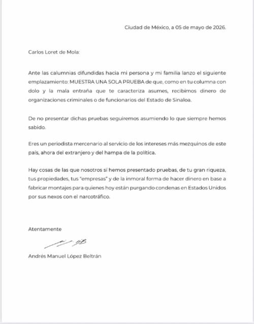 Comunicado de Andrés Manuel López Beltrán acerca de la columna de Carlos Loret de Mola. Foto: Captura de pantalla Instagram @andresmanuellopezbeltran_/