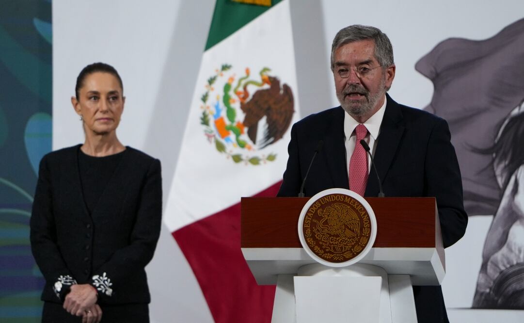 El canciller Juan Ramón de la Fuente en la conferencia matutina de la presidenta Claudia Sheinbaum Pardo el 19 de septiembre de 2025. Foto: Presidencia