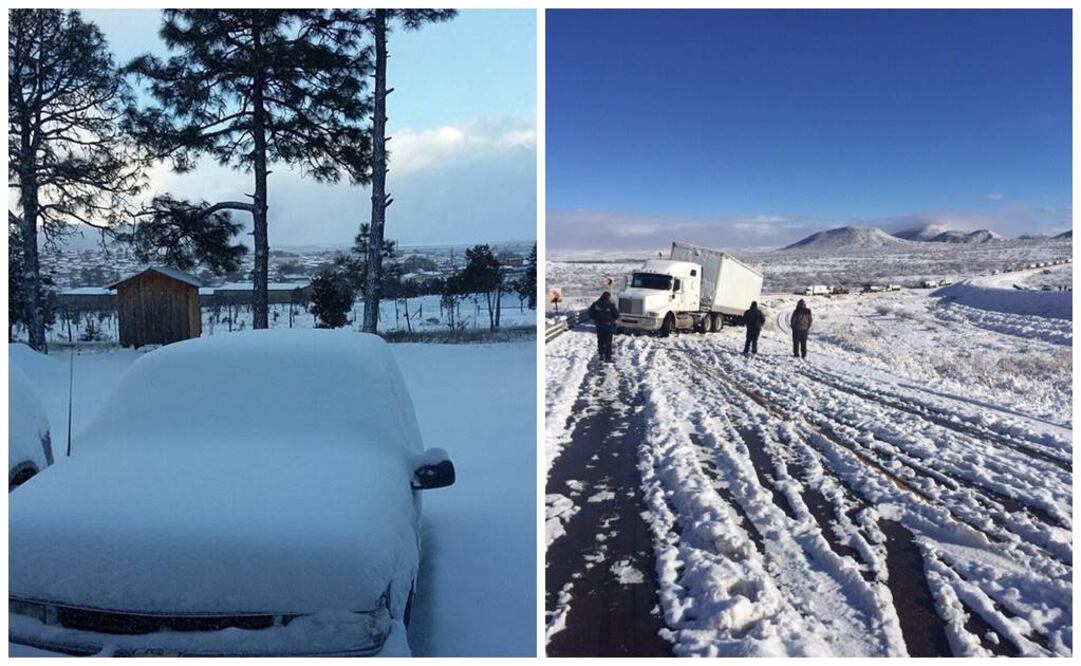 Imágenes de las nevadas en Chihuahua y Sonora Foto: @chaac_tlaloc / PC Sonora