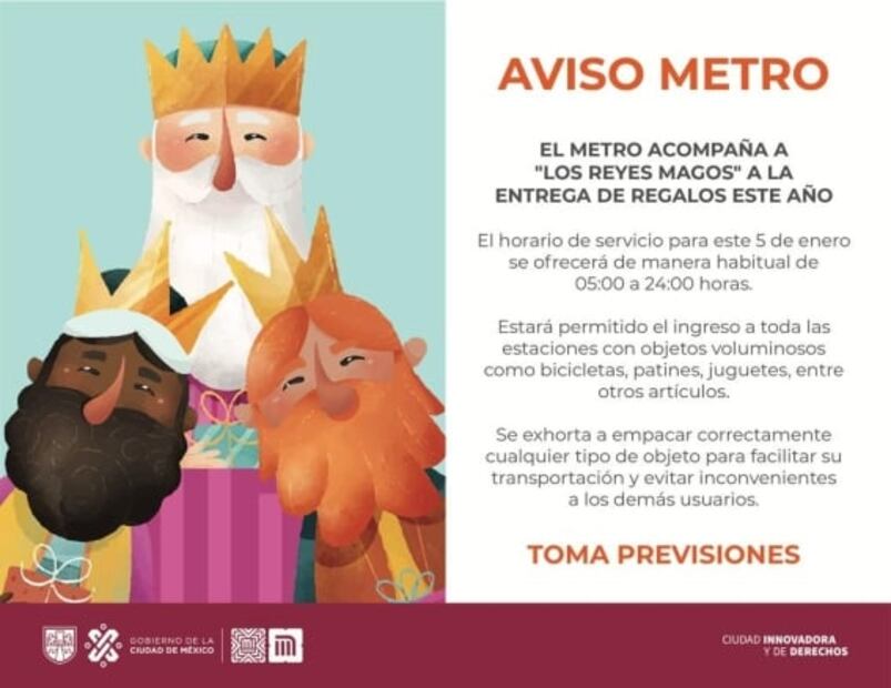 ¡Atención, Reyes Magos! Transporte capitalino amplía horarios y permitirá entrada de regalos grandes