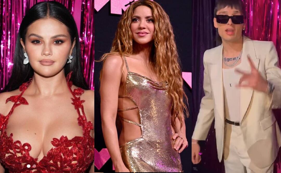 Selena Gomez, Shakira y Peso Pluma en la alfombra de los VMA. Foto: Instagram
