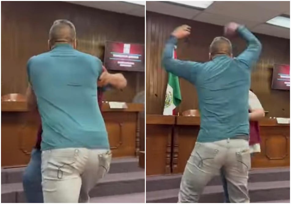 Sujeto ingresó de manera violenta al Cabildo de Tepeji del Río y agredió al oficial mayor, Arturo Daniel Rodríguez. Foto: Especial