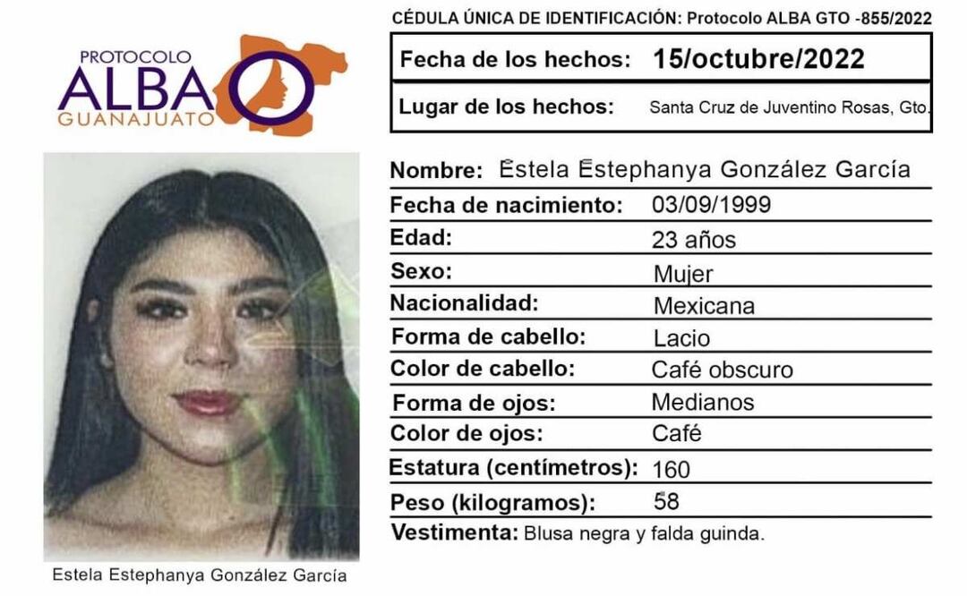 Ficha de búsqueda de Esthela Estephanya González García. Foto: Especial