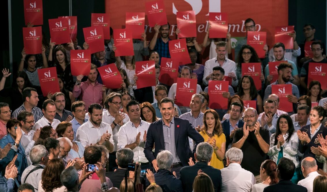 El candidato del PSOE a la presidencia del gobierno, Pedro Sánchez, durante un acto de precampaña (Foto: EFE)