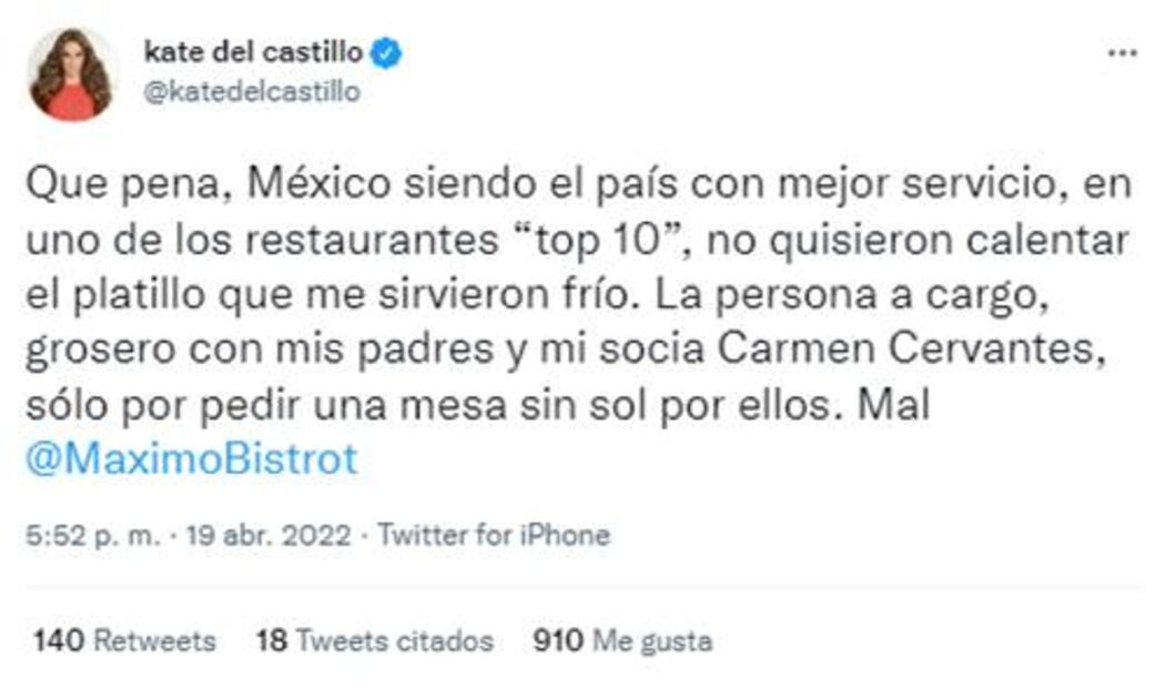 "Pésimo servicio", dice Victoria Ruffo sobre restaurante de comida china