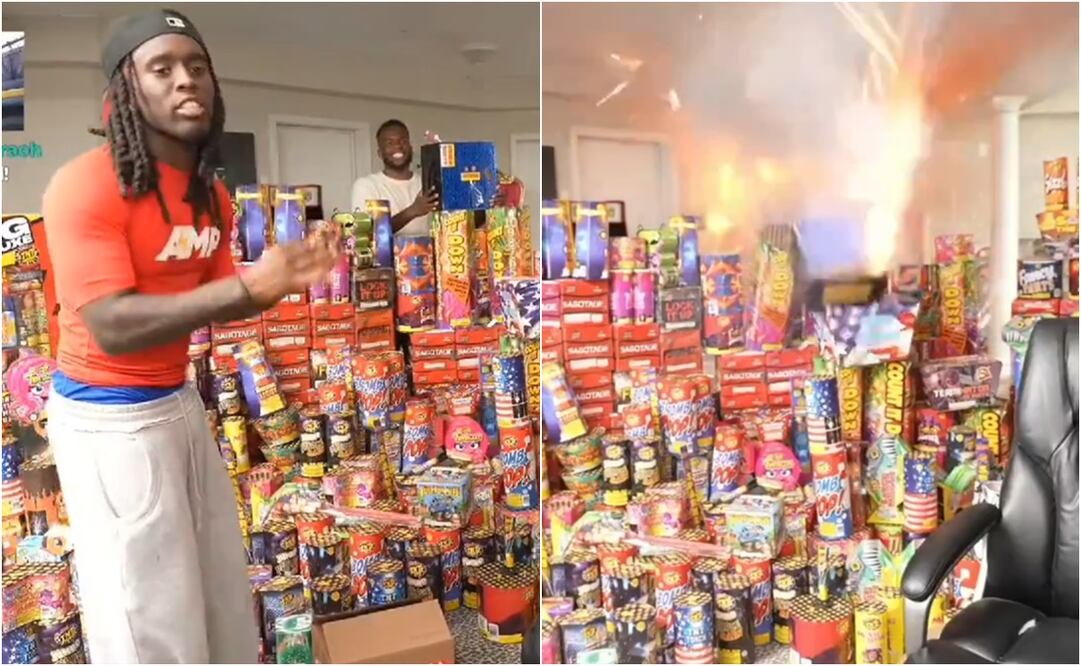 Streamer Kai Cenat se vuelve viral tras encender fuegos artificiales dentro de su cuarto durante una transmisión en vivo. Foto: X