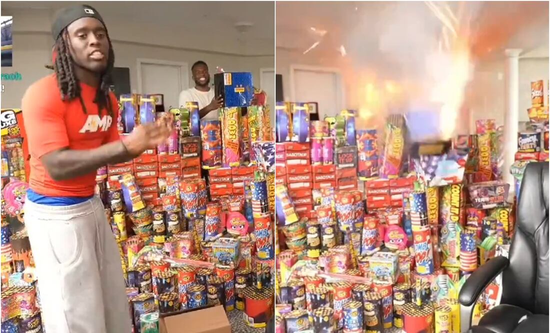 Streamer Kai Cenat se vuelve viral tras encender fuegos artificiales dentro de su cuarto durante una transmisión en vivo. Foto: X