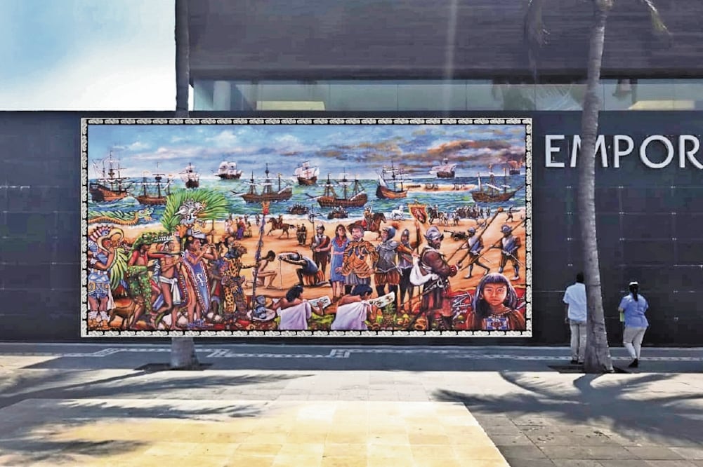El mural La llegada de Hernán Cortés y sus hombres a las Playas de Chalchihuecan, del artista Carlos Cano, es parte de las actividades conmemorativas de la Fundación 500 Años de la Vera Cruz A.C. / CORTESÍA: FUNDACIÓN 500 AÑOS DE LA VERACRUZ A.C.