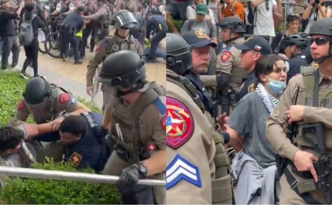 Autoridades desalojaron y detuvieron al menos a 10 personas que participaban en una protesta estudiantil en el campus de la Universidad de Texas en Austin en apoyo de Palestina en medio de la guerra entre Israel y Hamas. Foto: @RyanChandlerTV