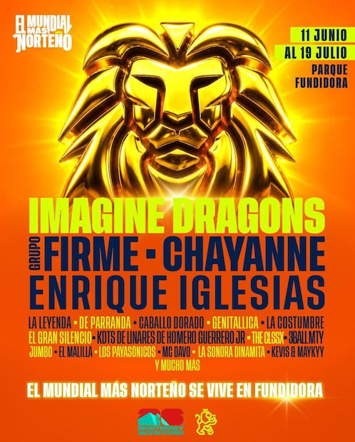 Cartel oficial de artistas invitados para el FIFA Fan Fest del Mundial en Parque Fundidora, Nuevo León. Foto: Especial.