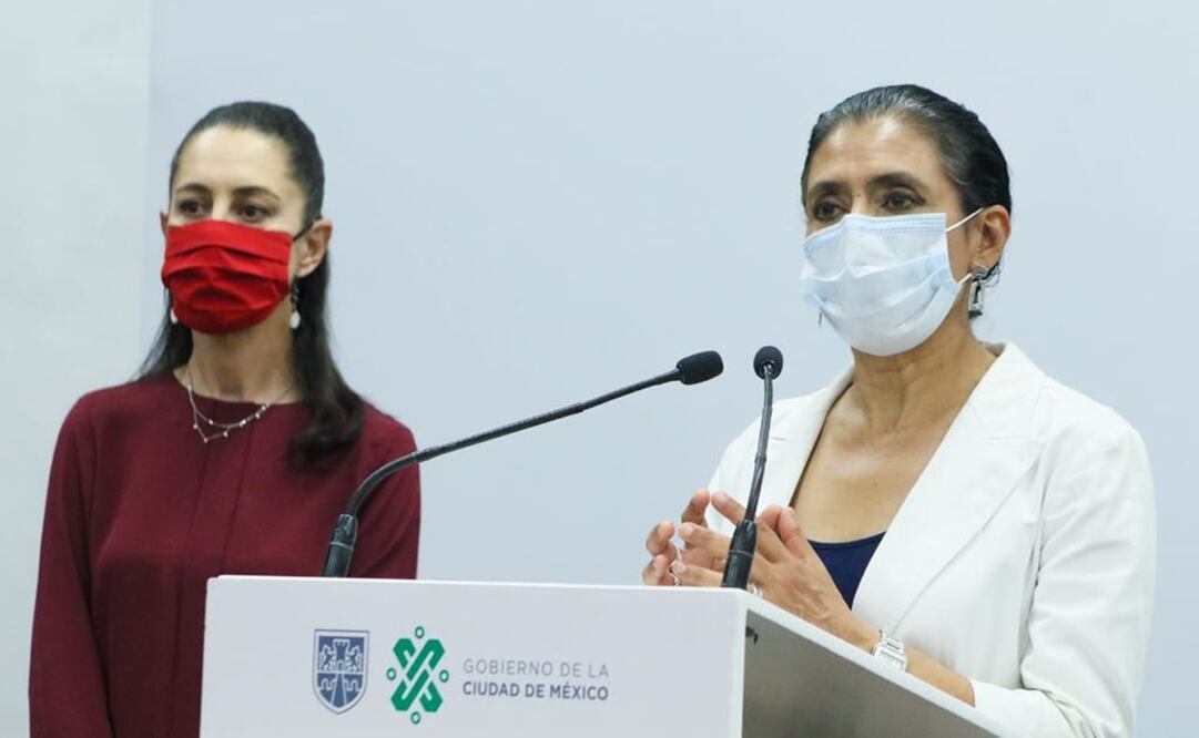 Oliva López Arellano y Claudia Sheinbaum Pardo en conferencia de prensa. Foto: Especial 