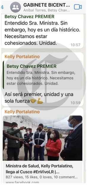 Revelan chat entre los ministros de Pedro Castillo antes y después del golpe de Estado