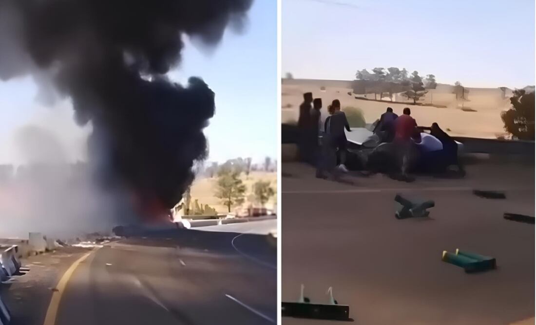Choque vial en carretera Panamericana, Edomex, provoca incendio de camión de carga (08/04/2025). Foto: Captura de pantalla