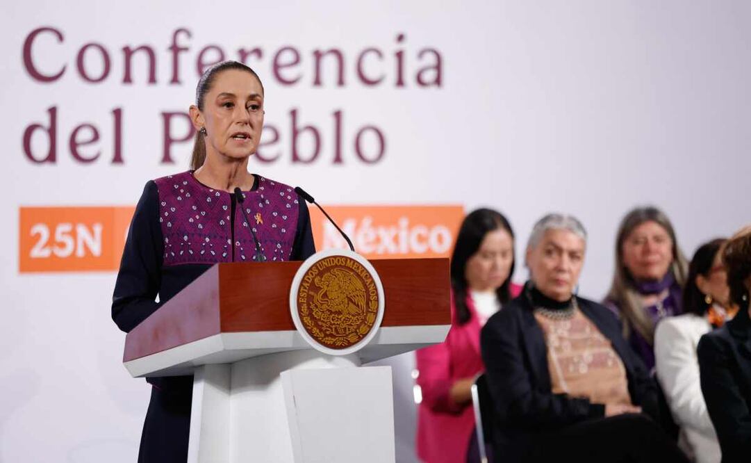Claudia Sheinbaum, presidenta de México, durante la mañanera del 25 de noviembre del 2025. Foto: Diego Simón / EL UNIVERSAL