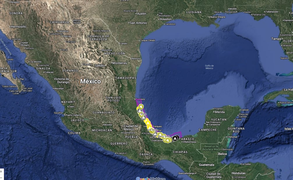 Mapa realizado por la Red Corredor Arrecifal del Golfo de México junto con las comunidades y colectivos afectados por derrame petrolero. Foto: Captura de pantalla.