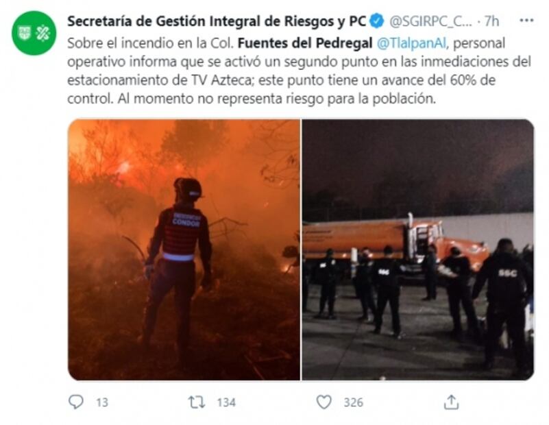Incendio en Fuentes del Pedregal alcanza parte de Tv Azteca
