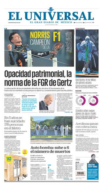 Portada impresa del 8 de diciembre de 2025