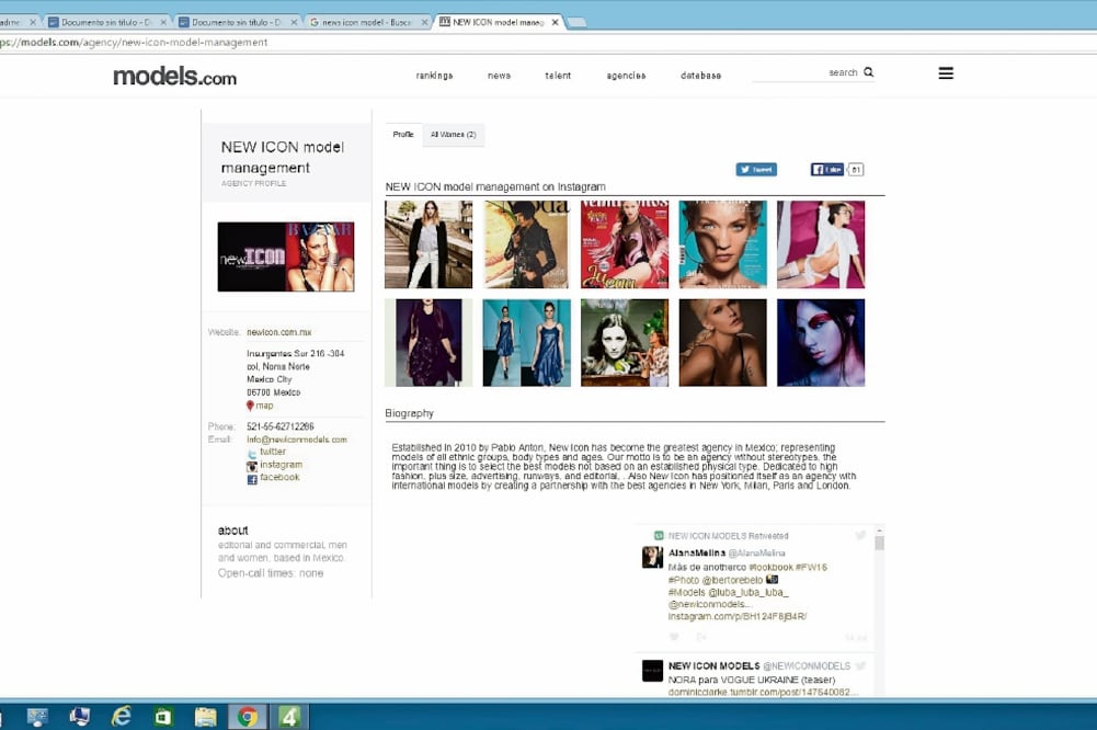 Página oficial de la agencia de modelos New Icon Model y New Icon Model MX, misma que contrató a Stephanie Magón para trabajar en México (ESPECIAL)