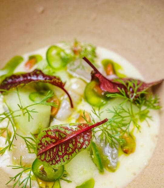 Aguachile de semillas de melón  y cacahuates.