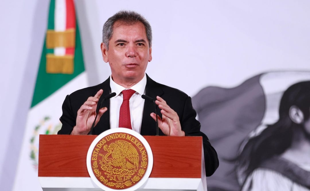 El secretario de Hacienda, Edgar Amador Zamora, en la “Mañanera del Pueblo” del 8 de julio de 2026 en Palacio Nacional. Foto: Diego Simón Sánchez/ EL UNIVERSAL