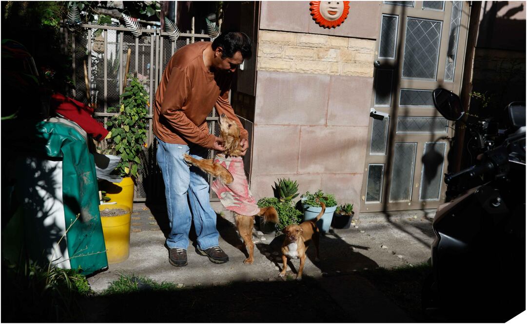 Juan Castellanos ha recogido al menos 13 perros en la zona de Iztapalapa, algunos con problemas intestinales o con lastimaduras. Foto: Diego Simón Sánchez / EL UNIVERSAL