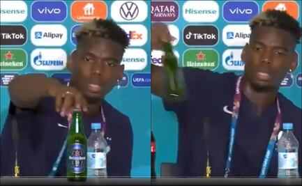 Paul Pogba imita a Cristiano Ronaldo y retira una cerveza en plena conferencia