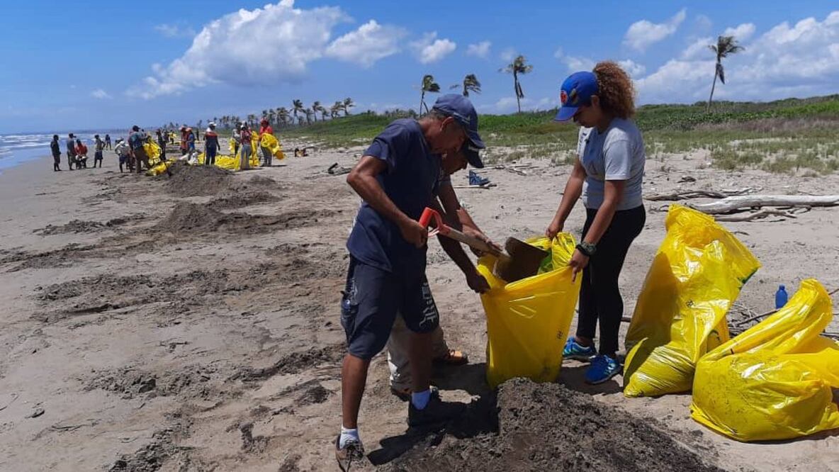 El gobierno y organizaciones conservacionistas han desplegado voluntarios para limpiar las costas del Golfo Triste. Foto: Cortesía