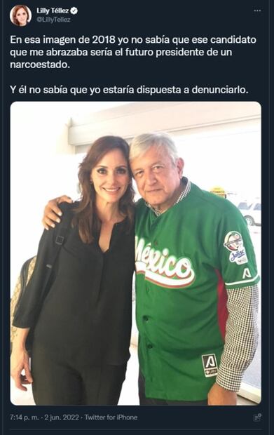 Lilly Téllez comparte foto de abrazo con AMLO y luego elimina publicación  