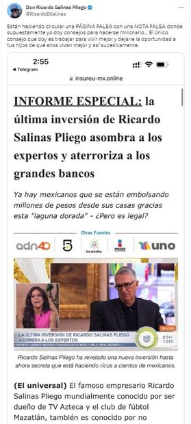 No, Salinas Pliego no dijo eso; EL UNIVERSAL se deslinda de nota falsa sobre criptomonedas 