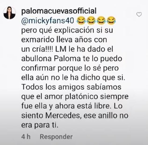 El mensaje que confirmaría romance entre Luis Miguel y Paloma Cuevas
