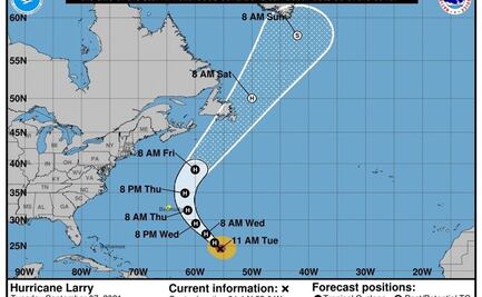 Huracán “Larry” mantiene su avance por el Atlántico; se dirige a la costa este de EU