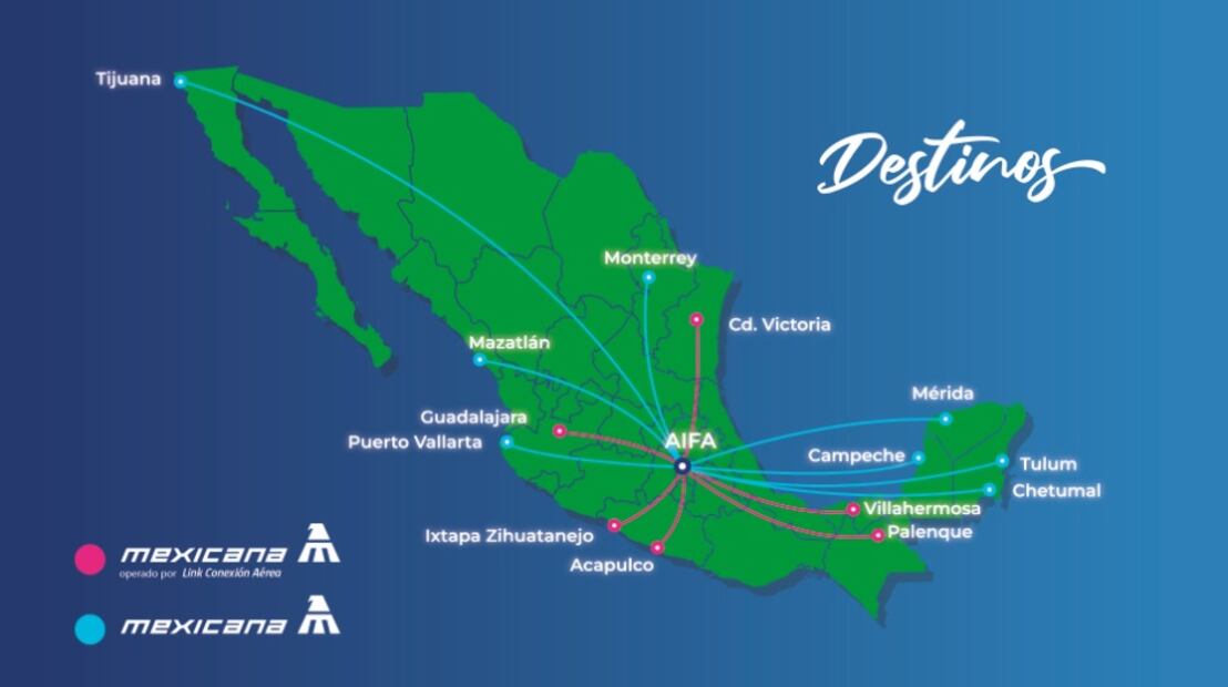 Destinos Mexicana de Aviación enero 2023