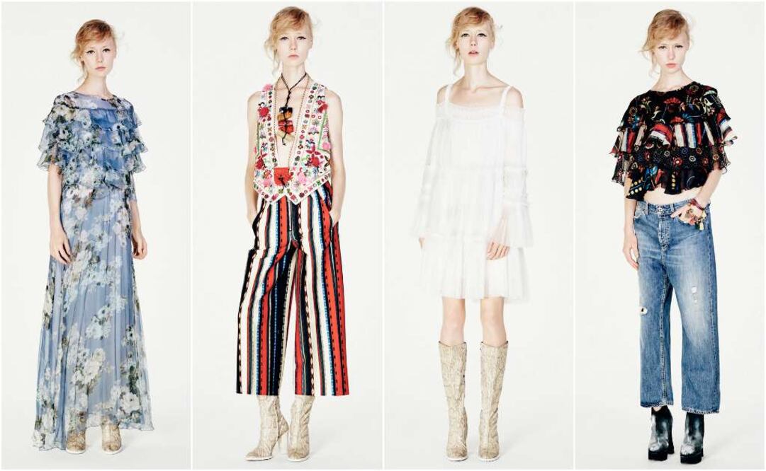 Dondup apostó por añadirle un toque romántico y folklórico a las túnicas de talle alto, mangas de campana, y telas tenues de la década de los setenta