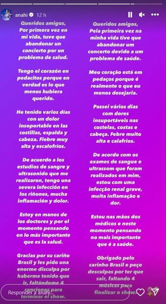 Anahí se enferma en medio de la gira con RBD. Informa su diagnóstico médico.