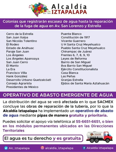 Estas son las colonias con escasez de agua tras megafuga de agua en Iztapalapa