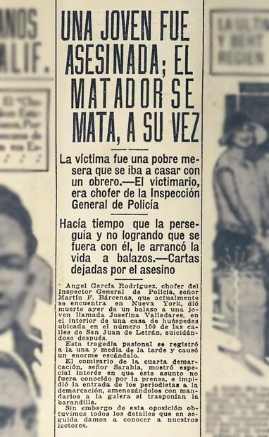 Cobertura del 19 de mayo de 1925, con el homicidio de una joven por no responder a la oferta amorosa de un chofer. “Hacía tiempo la perseguía y no logrando que se fuera con él, le arrancó la vida a balazos”. Foto: Hemeroteca EL UNIVERSAL.