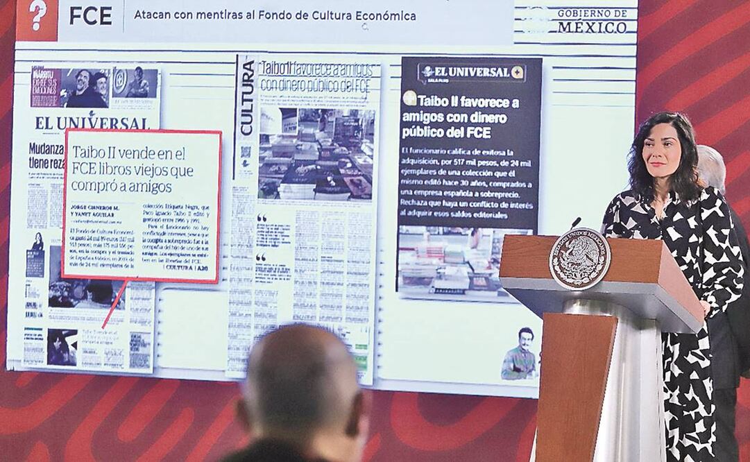 En la conferencia matutina de ayer, Elizabeth García Vilchis, de “Quién es quién en las mentiras”, descalificó el reportaje que EL UNIVERSAL publicó el 2 de septiembre. Foto: Berenice Fregoso/ EL UNIVERSAL