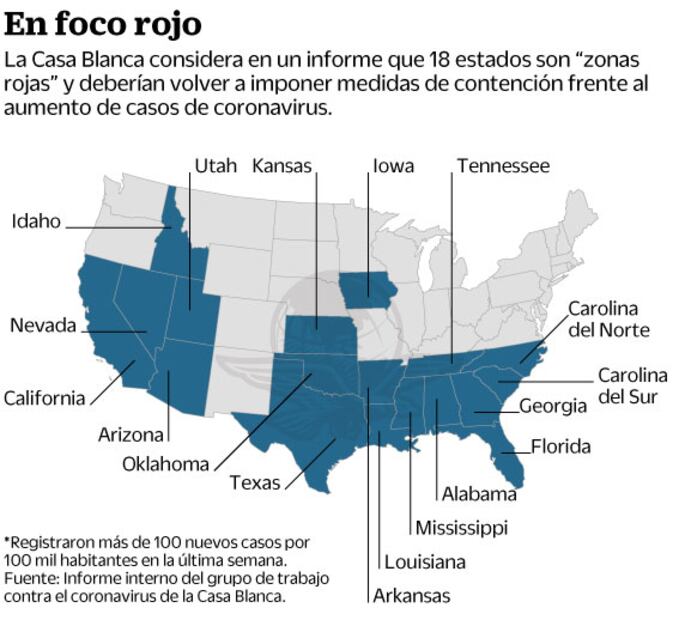 Recomiendan a 18 estados de EU frenar reapertura