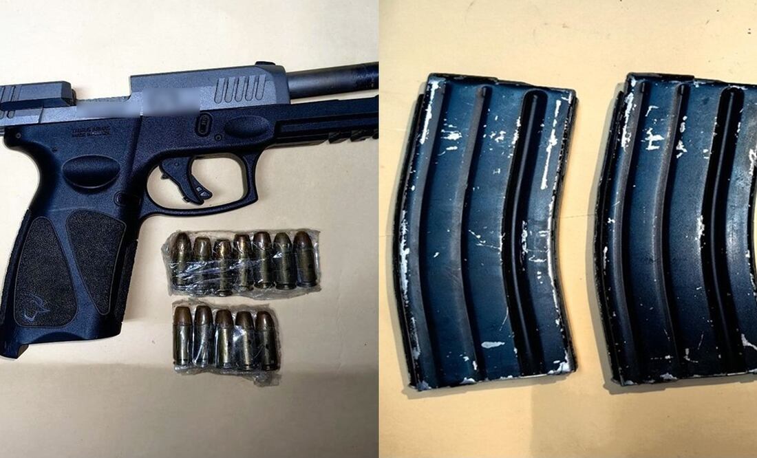 Se aseguraron tres armas largas y dos más tipo escuadra, dos cargadores con cartuchos útiles, un silenciador de metal para arma corta, tres cargadores. Foto: Especial
