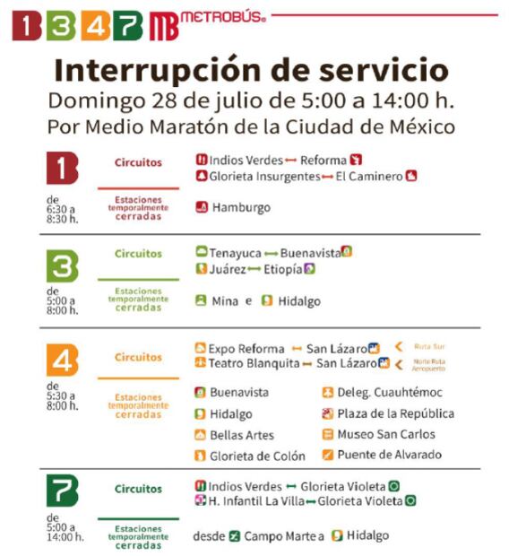 Metrobús interrumpirá servicio en 4 líneas por Medio Maratón de CDMX