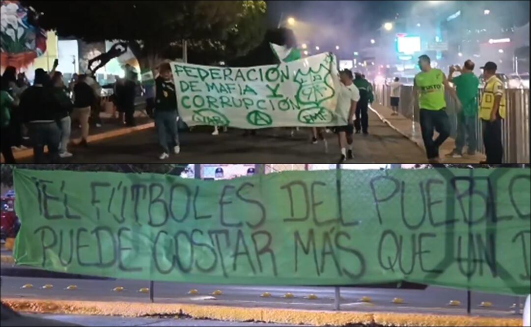 Aficionados de León presentan mantas contra la directiva y la FMF / Foto: Especiales