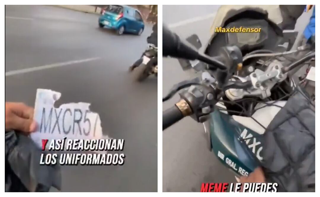 Suspenden a dos policías por ocultar placas en moto oficial; ciudadano los confrontó en video. Foto: Especial