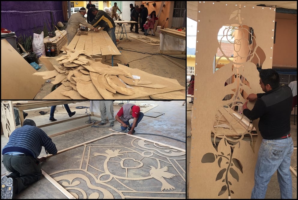 Crean tapetes multicolor para ruta papal en Ecatepec