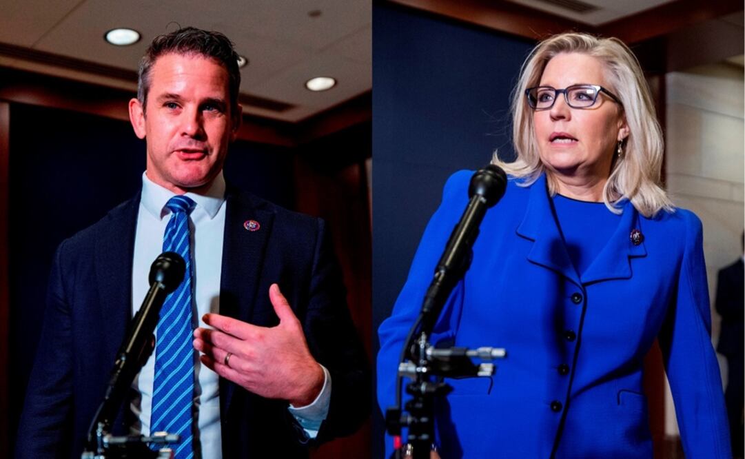 El representante de Illinois, Adam Kinzinger, y la representante de Wyoming, Liz Cheney, mientras hablan al final de una audiencia en el Capitolio.  Foto: EFE 