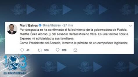 Políticos lamentan muerte de Martha Érika Alonso y Rafael Moreno Valle