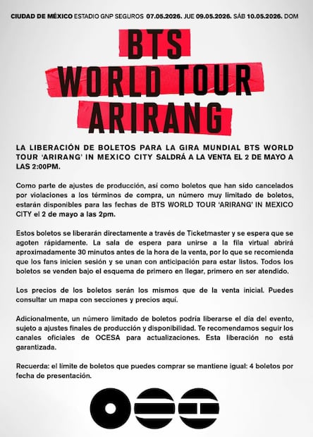 Foto: Instagram oficial de Ticketmaster.
