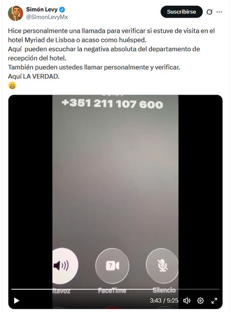 Simón Levy ahora defiende su versión sobre detención llamando a hotel en Lisboa. Foto: Captura de pantalla
